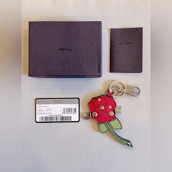 Prada Accessories - PRADA Saffiano Rose Tattoo Bag/Key Charm (Full Inclusion)